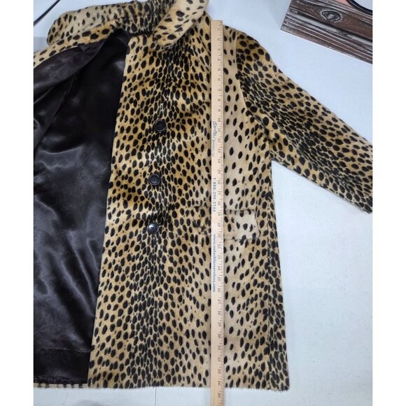 Vintage Russel Taylor Coat Leopard Print Mid Length Button Front Faux Fur Animal - Picture 12 of 16